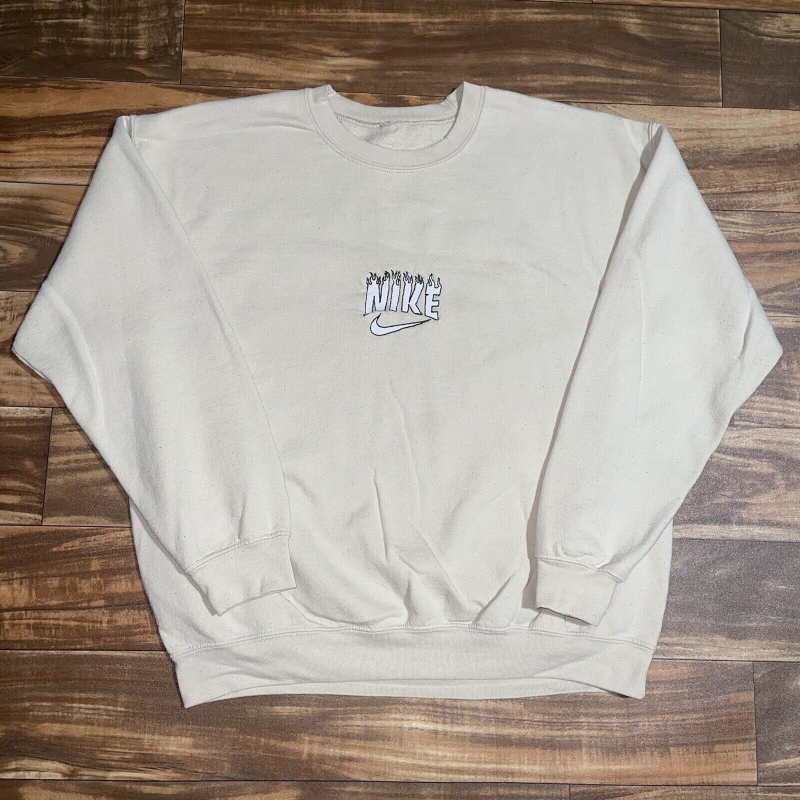 Vtg 90s Nike Center Swoosh Flames Crewneck Sweatshirt Mens Large Embroidered